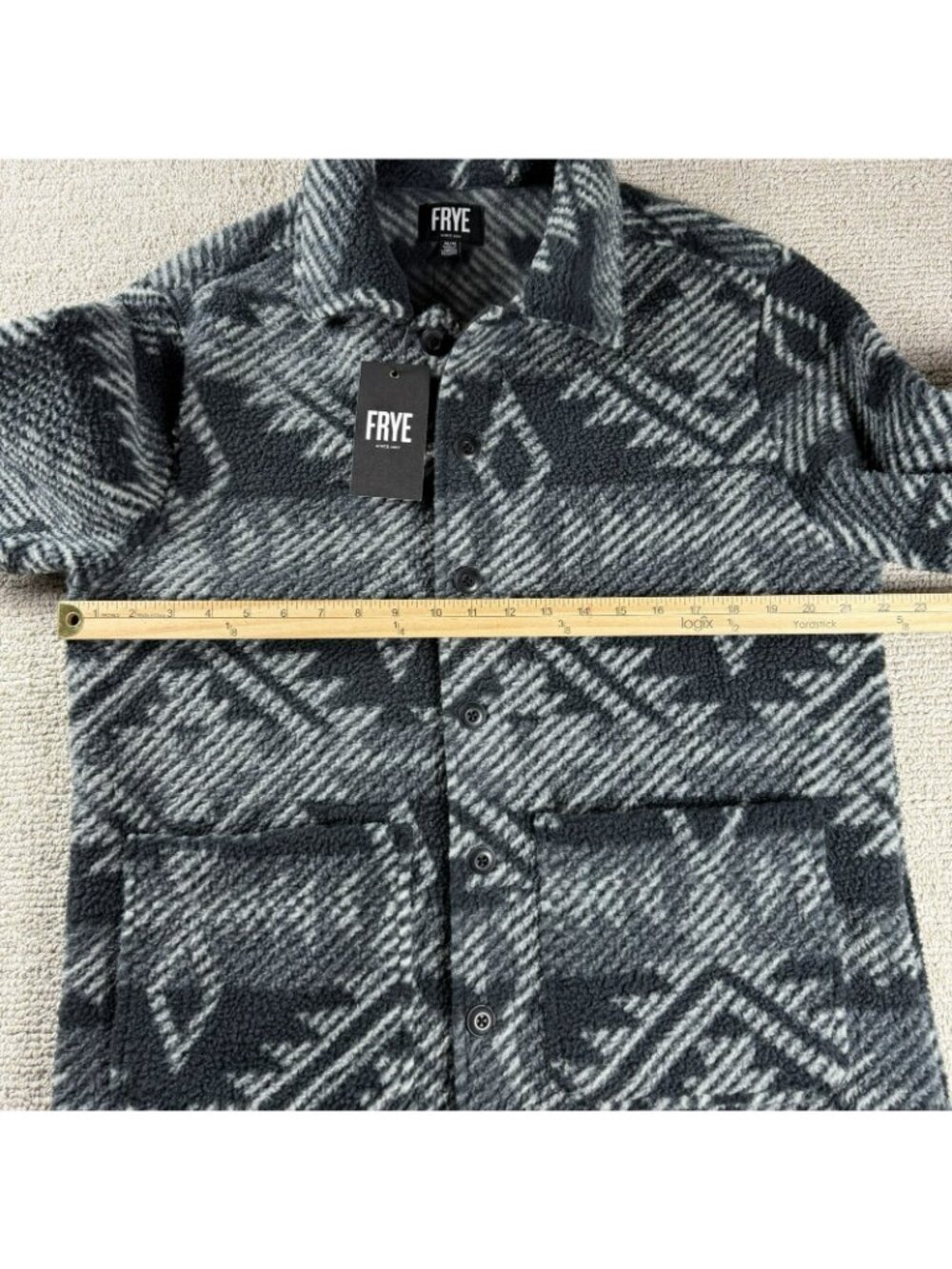 Frye Aztec Pattern Striped Button Up Fleece Jacket Gray Black Men’s Size Medium - Picture 4 of 6